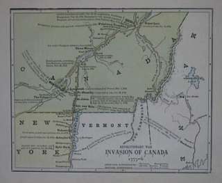 Revolutionary War Map INVASION OF CANADA Quebec Vermont New York Lake 