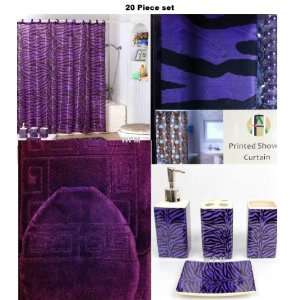  20 Piece Bath Accessory Set Purple Bath Rug Set + Purple 