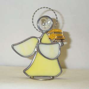 Yellow School Bus Driver Stained Glass Angel   handmade  