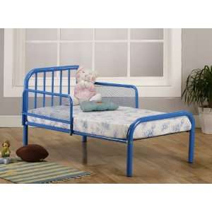  Blue Finish Metal Toddler Bed Frame with Rails Baby