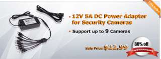 Port 12V 5A DC Power Adapter for Surveillance Cameras SKU# PA 1059