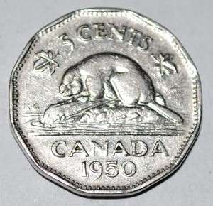 Canada 1950 5 Cents George VI Canadian Nickel  