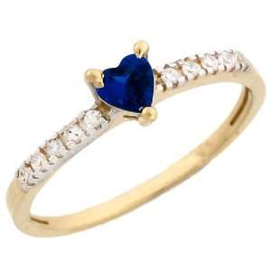   14k Gold September Birthstone Synthetic Sapphire Heart Ring Jewelry