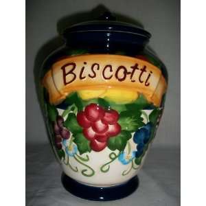   Hand Painted with Grapes Biscotti Cookie Jar Canister 