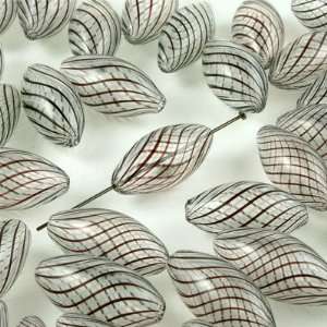  24mm Black and White Striped Oval Blown Glass Beads Arts 