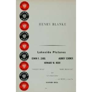  1958 Ad Henry Blanke Lakeside Pictures Warner Bros Film 