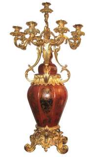   Antique Napoleon III Red Japanesque Ormolu Bronze Candelabra  
