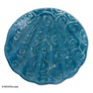 Art glass soap dish, Blue Seashell 