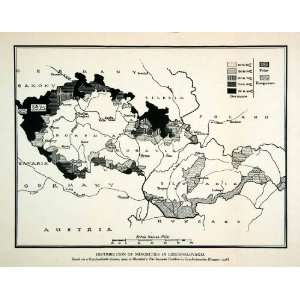  Lithograph Map Czechoslovakia Europe Germany Hungary Poland Bohemia 