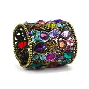 Handmade Brass Multi Colored Crystal Cuff Bracelet, Eternal Elegancy