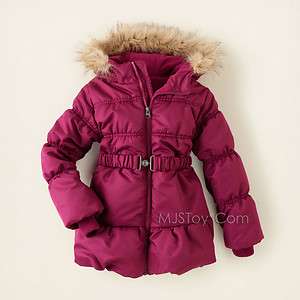 NWT Children Place Stylist Burgandy Belted Puffer Winter Jacket Warm 
