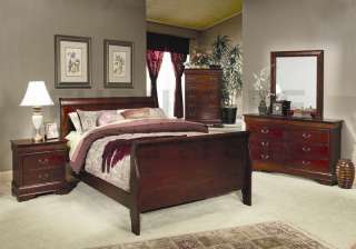 Cherry Finish Louis Philipe King Bedroom Furniture Set  