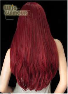 69cm Long Dark Red Wavy With Long Bangs Hair Wig CN80  