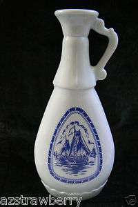 Vintage Jim Beam Delft Blue Milk Glass Decanter Bottle Windmill & Sail 