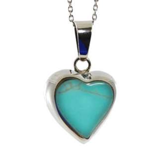   Silver Turquoise Heart Pendant Necklace   16.Opens in a new window