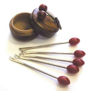   OEUVRE PICKS + WOOD BOX FOR CONDIMENTS FRENCH SOUVENIR VINTAGE  