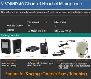 40 CHANNEL HEADSET WIRELESS CORDLESS MICROPHONE CONCERT  