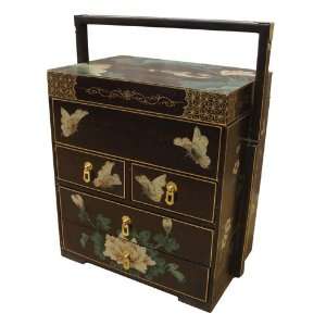  Chinese wedding basket dowry chest   hand painted crackle 