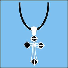 Black Enamel CZ Medieval Cross 16 Black Cord Necklace  