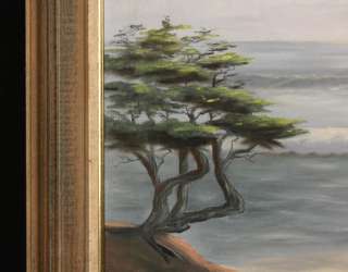   CALIFORNIA OIL PAINTING LONE CYPRESS TREE SEASCAPE SIGNED L. KELLY
