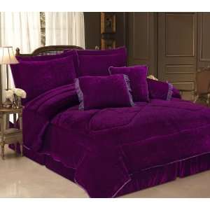  7 Piece Full Purple Velvet Comforter Set