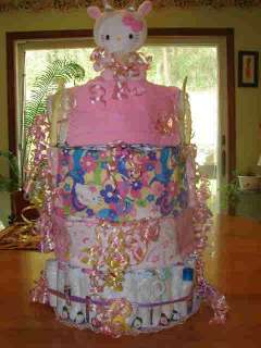 Hello Kitty pink diaper cake large 4 tier baby shower centerpiece 
