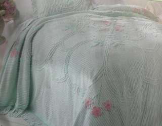 Discontinued Pillow Sham Vintage Mint Chenille Shabby Pink Peach Roses 