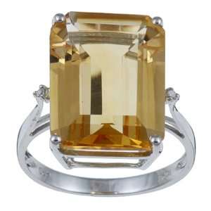   10k White Gold Emerald Cut Citrine and Diamond Ring   size 6 Jewelry