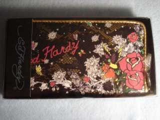 ED HARDY Prairie Meadow Zip Around BLACK Wallet NIB  