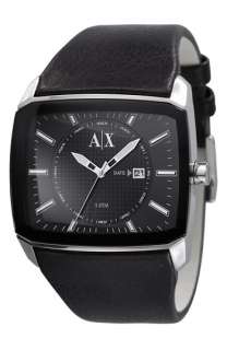 AX Armani Exchange Rectangular Leather Strap Watch  
