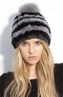 Elizabeth and James Crystal Genuine Rabbit & Fox Fur Knit Hat 
