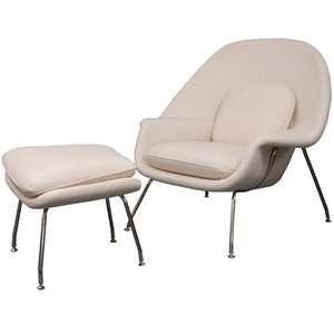  Eero Saarinen Style Womb Chair and Ottoman Set in White 