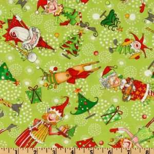  44 Wide Razzle Dazzle Elf Tossed Green Fabric By The 