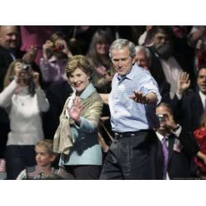 President Bush, Right, and First Lady Laura Bush Arrive for a Rally 