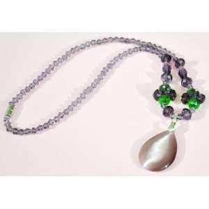  Purple Rhinestones Necklace with Purple Rain Drop Pendant 