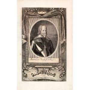  1721 Copper Engraving Portrait Maximilian I Duke Prince 