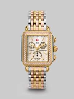 Michele Watches   Deco Tricolor Diamond Chronograph Bracelet Watch