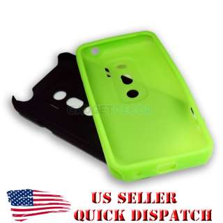 FOR HTC EVO 3D 2PC GREEN SOFT BLACK HARD PHONE PROTECTOR CASE COVER 