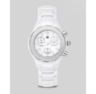 Michele Womens Tahitian Ceramic White Diamond Watch, 35mm   All 
