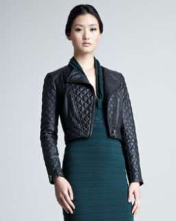 T5AA9 Catherine Malandrino Cropped Quilted Leather Jacket