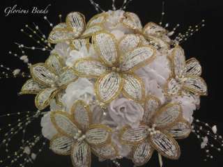 BEADED Lily Bride Bouquet Wedding Beads Gold Crystal  