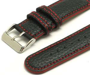 24mm Black/Red Genuine leather watch Strap for all 24mm  