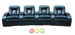   Black Genuine Leather Home Theater Seating Row of 4 Seats New LN6800BK