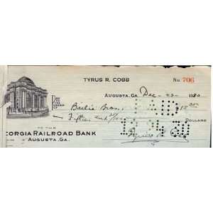 Ty Cobb Autographed Signed Personal Check PSA/DNA #D84177