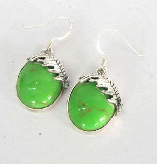   STERLING SILVER EARRINGS WITH GREEN TURQUOISE GEMSTONES BY HANDMADE