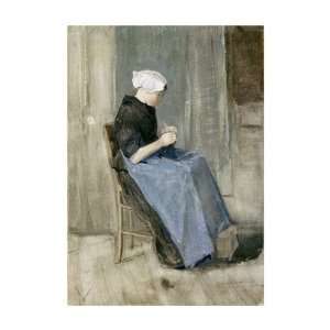  A Young Scheveningen Woman Knitting by Vincent Van Gogh 