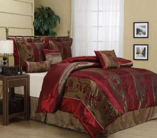 Rosemond 7 piece Comforter Set NEW Burgundy/Gold trims King/QUEEN 