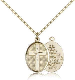 12K Gold Filld Cross US Navy USN Medal Pendant Necklace  