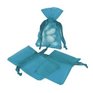   Mini Turquoise Organza Drawstring Bags (50 pc)
