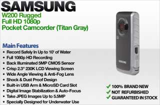 Samsung W200 Rugged Full HD 1080p Pocket Camcorder (Titan Gray) New 